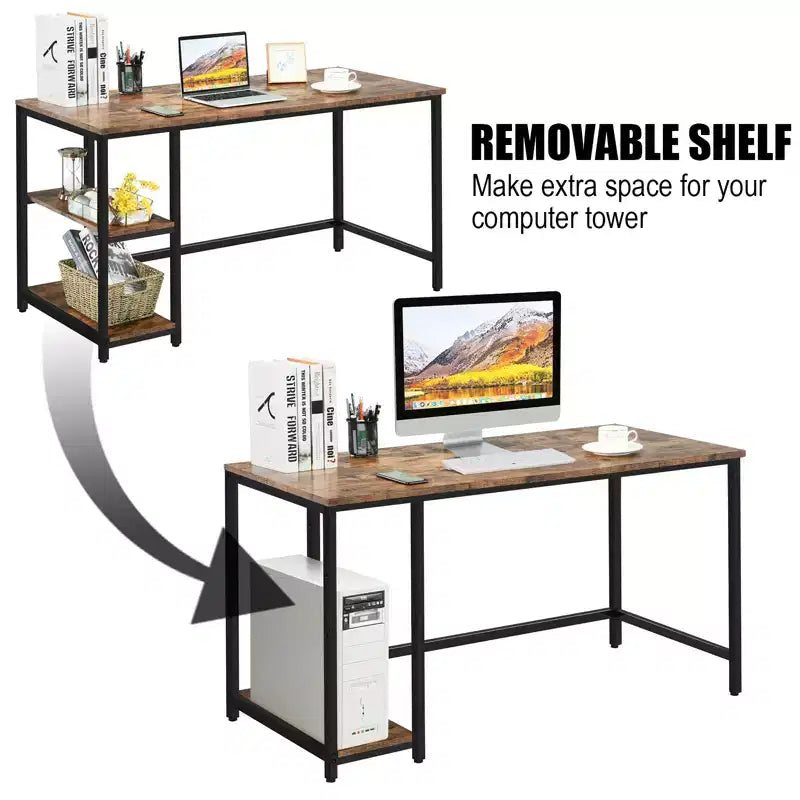 Bureau informatique Costway 55'' Table d'étude Poste de travail Maison avec étagère réglable Noir/Café/Marron