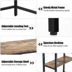 Bureau informatique Costway 55'' Table d'étude Poste de travail Maison avec étagère réglable Noir/Café/Marron