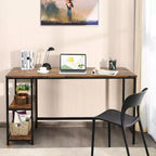 Bureau informatique Costway 55'' Table d'étude Poste de travail Maison avec étagère réglable Noir/Café/Marron