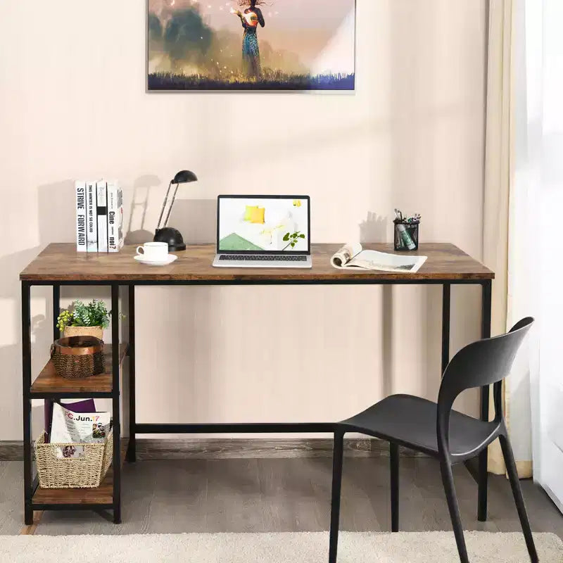 Bureau informatique Costway 55'' Table d'étude Poste de travail Maison avec étagère réglable Noir/Café/Marron