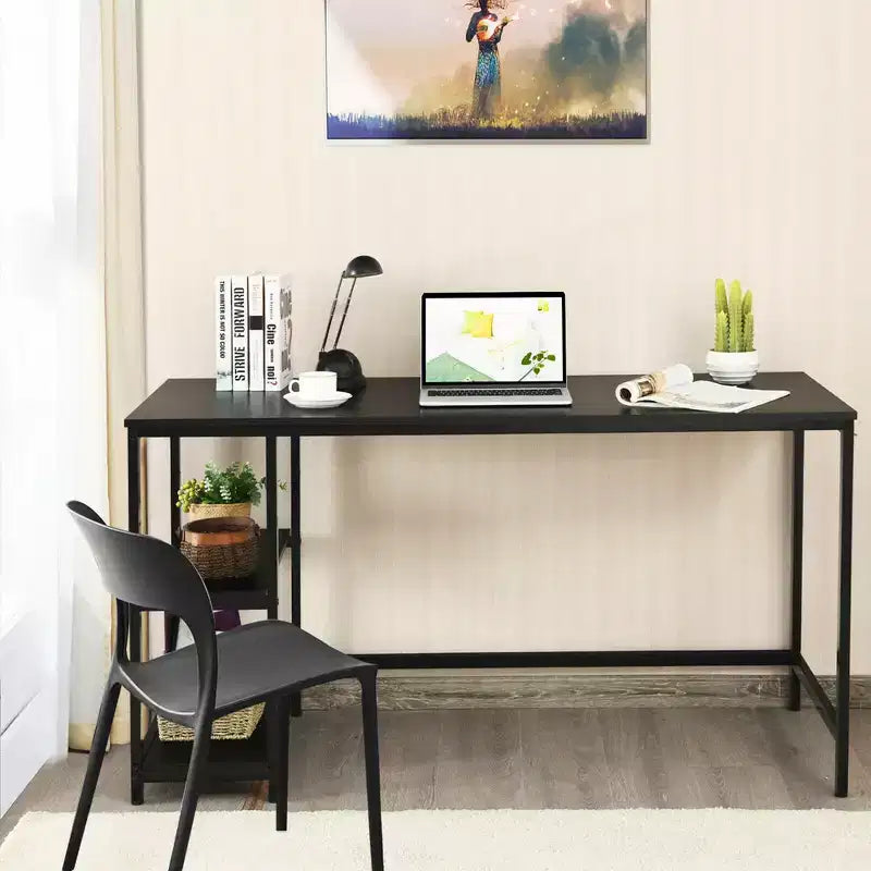 Bureau informatique Costway 55'' Table d'étude Poste de travail Maison avec étagère réglable Noir/Café/Marron