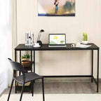 Bureau informatique Costway 55'' Table d'étude Poste de travail Maison avec étagère réglable Noir/Café/Marron