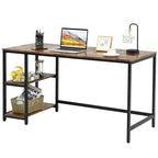 Bureau informatique Costway 55'' Table d'étude Poste de travail Maison avec étagère réglable Noir/Café/Marron
