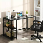 Bureau informatique Costway 55'' Table d'étude Poste de travail Maison avec étagère réglable Noir/Café/Marron