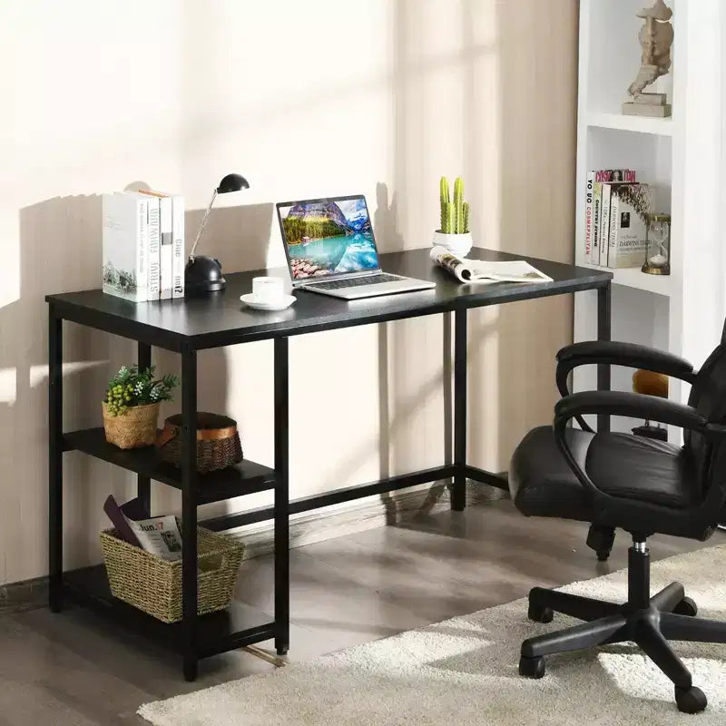 Bureau informatique Costway 55'' Table d'étude Poste de travail Maison avec étagère réglable Noir/Café/Marron
