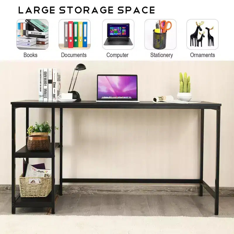 Bureau informatique Costway 55'' Table d'étude Poste de travail Maison avec étagère réglable Noir/Café/Marron