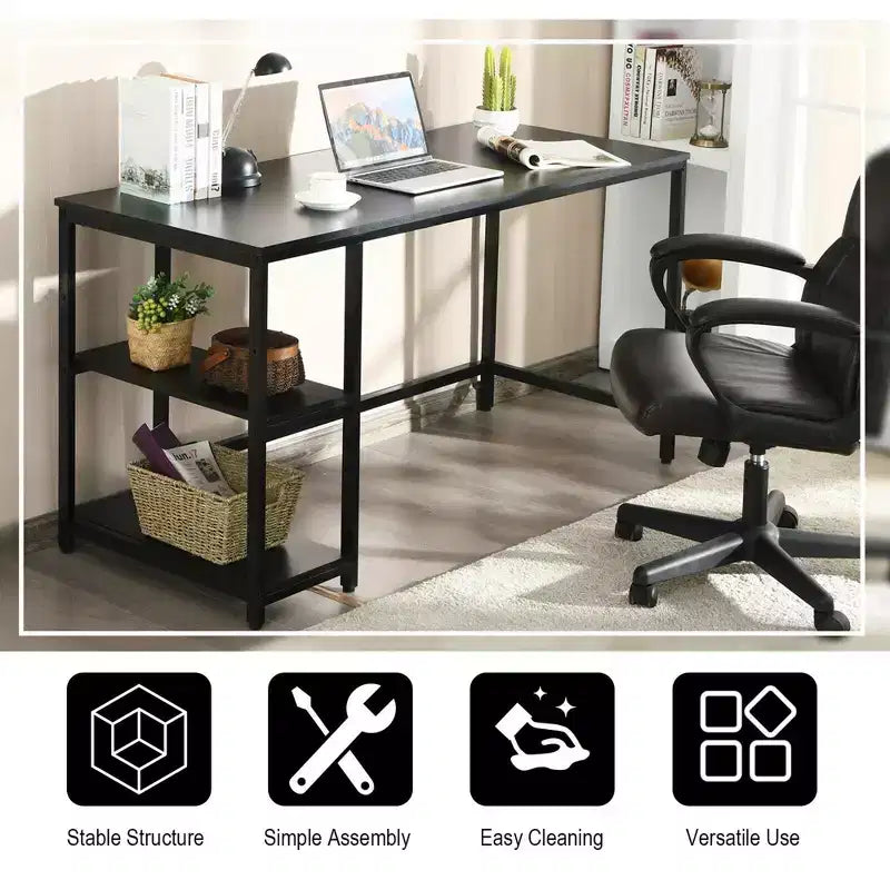Bureau informatique Costway 55'' Table d'étude Poste de travail Maison avec étagère réglable Noir/Café/Marron