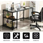 Bureau informatique Costway 55'' Table d'étude Poste de travail Maison avec étagère réglable Noir/Café/Marron