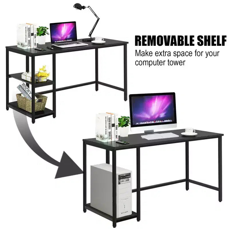Bureau informatique Costway 55'' Table d'étude Poste de travail Maison avec étagère réglable Noir/Café/Marron