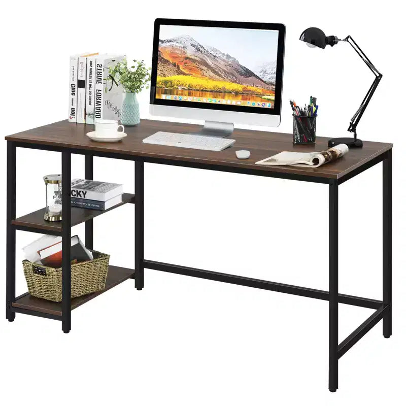Bureau informatique Costway 55'' Table d'étude Poste de travail Maison avec étagère réglable Noir/Café/Marron