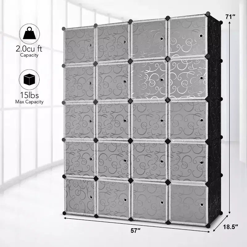Costway Armoire de Rangement Portable 20 Cubes DIY Penderie Vêtements avec Portes
