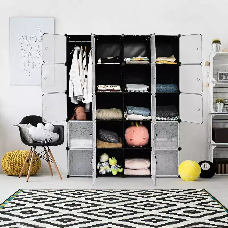 Costway Armoire de Rangement Portable 20 Cubes DIY Penderie Vêtements avec Portes