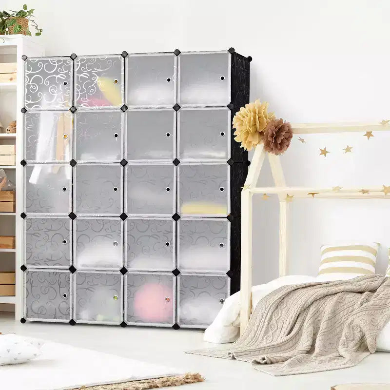 Costway Armoire de Rangement Portable 20 Cubes DIY Penderie Vêtements avec Portes