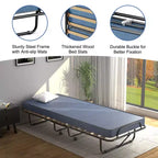 Lit pliant portatif Costway avec matelas, lit d'appoint fabriqué en Italie, bleu marine/beige