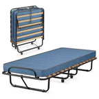 Lit pliant portatif Costway avec matelas, lit d'appoint fabriqué en Italie, bleu marine/beige