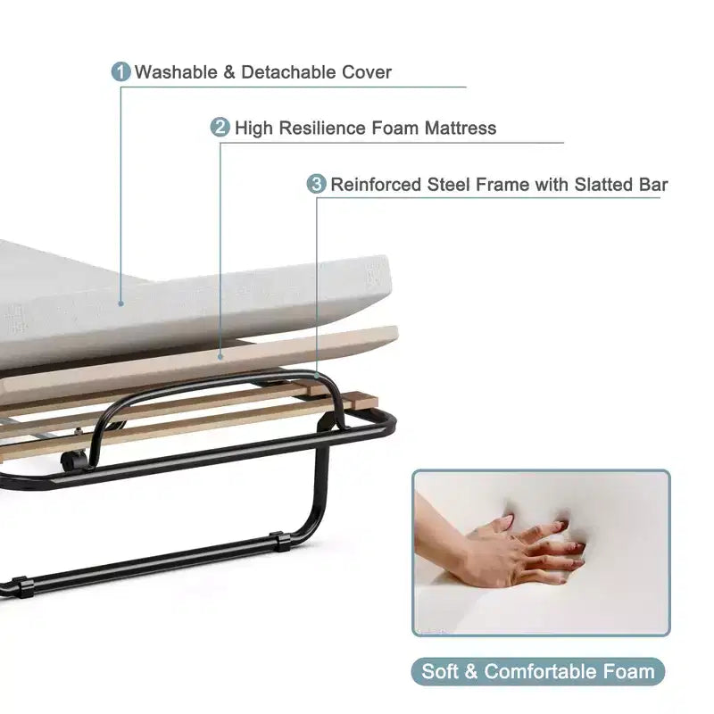 Lit pliant portatif Costway avec matelas, lit d'appoint fabriqué en Italie, bleu marine/beige