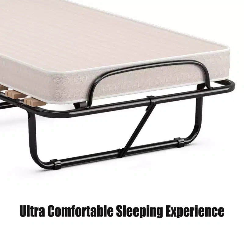 Lit pliant portatif Costway avec matelas, lit d'appoint fabriqué en Italie, bleu marine/beige