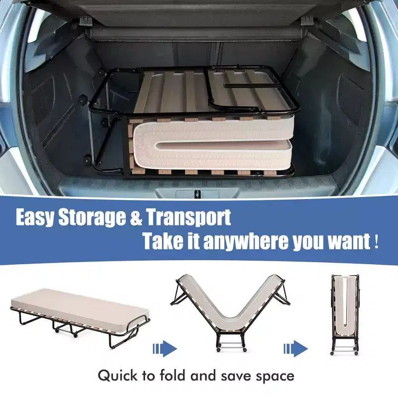 Lit pliant portatif Costway avec matelas, lit d'appoint fabriqué en Italie, bleu marine/beige