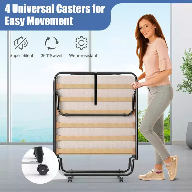 Lit pliant portatif Costway avec matelas, lit d'appoint fabriqué en Italie, bleu marine/beige