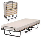 Lit pliant portatif Costway avec matelas, lit d'appoint fabriqué en Italie, bleu marine/beige