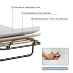 Lit pliant portatif Costway avec matelas, lit d'appoint fabriqué en Italie, bleu marine/beige