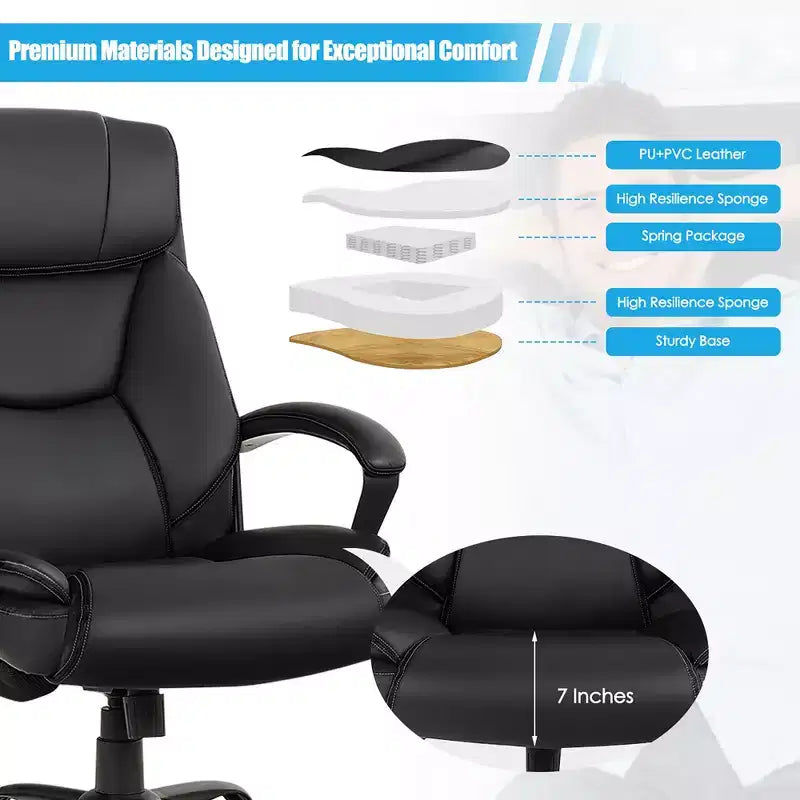 Costway Chaise de bureau grande taille 500lb Fauteuil de direction en cuir PU