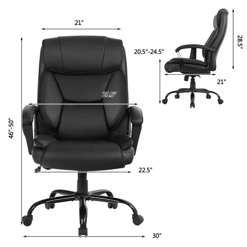 Costway Chaise de bureau grande taille 500lb Fauteuil de direction en cuir PU