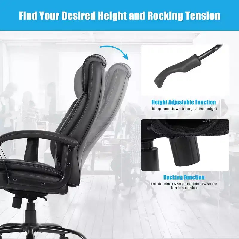 Costway Chaise de bureau grande taille 500lb Fauteuil de direction en cuir PU