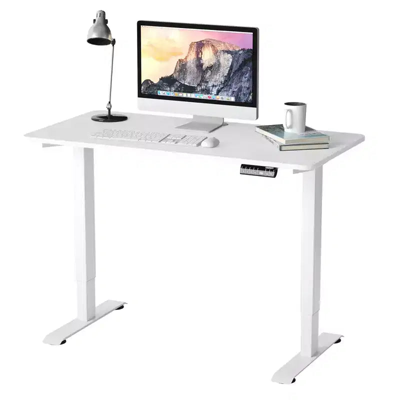 Bureau debout électrique réglable Costway, poste de travail avec contrôle, blanc/noir/érable/teck