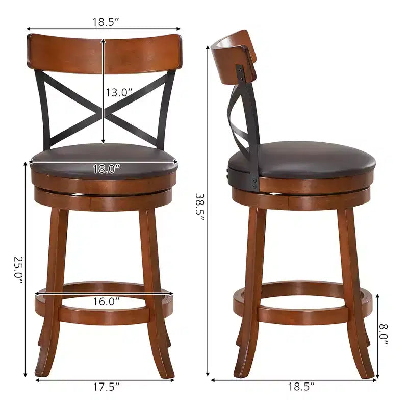 Costway Lot de 4 Tabourets de Bar Pivotants de 63,5 cm Chaises de Bar à Manger avec Pieds en Bois d'Hévéa