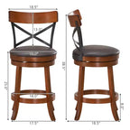 Costway Lot de 4 Tabourets de Bar Pivotants de 63,5 cm Chaises de Bar à Manger avec Pieds en Bois d'Hévéa