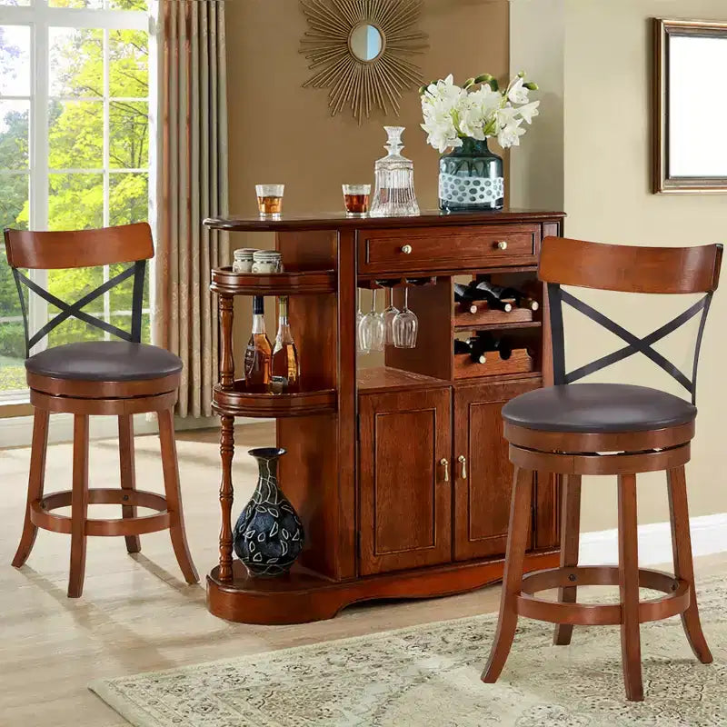 Costway Lot de 4 Tabourets de Bar Pivotants de 63,5 cm Chaises de Bar à Manger avec Pieds en Bois d'Hévéa