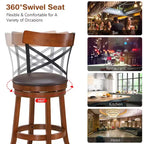 Costway Lot de 4 Tabourets de Bar Pivotants de 63,5 cm Chaises de Bar à Manger avec Pieds en Bois d'Hévéa