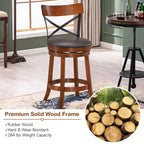 Costway Lot de 4 Tabourets de Bar Pivotants de 63,5 cm Chaises de Bar à Manger avec Pieds en Bois d'Hévéa