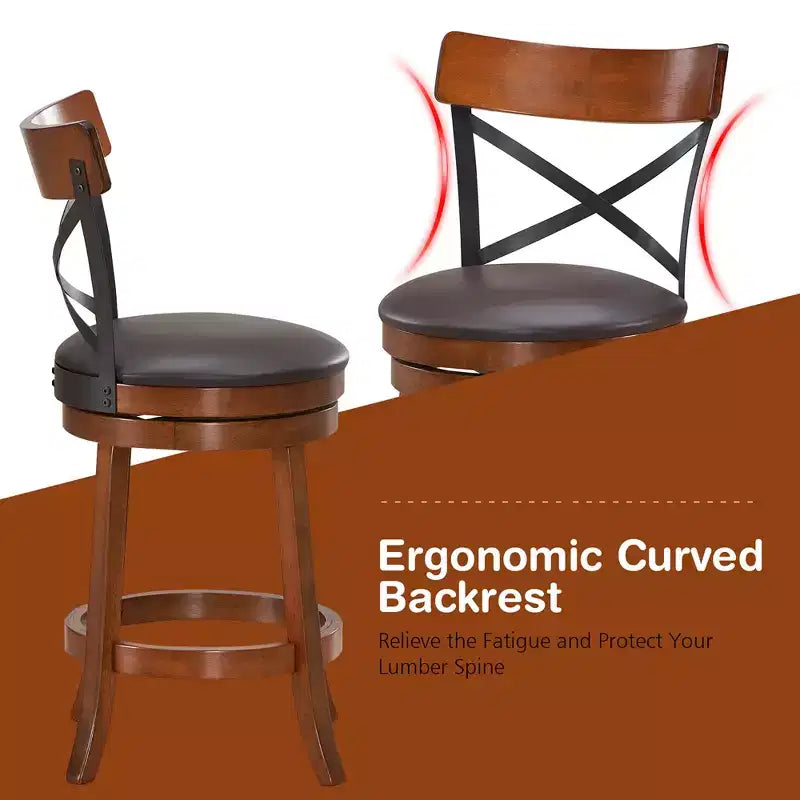 Costway Lot de 4 Tabourets de Bar Pivotants de 63,5 cm Chaises de Bar à Manger avec Pieds en Bois d'Hévéa
