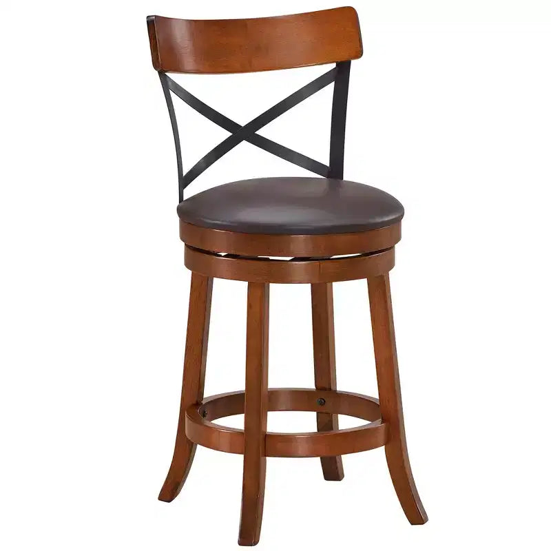 Costway Lot de 4 Tabourets de Bar Pivotants de 63,5 cm Chaises de Bar à Manger avec Pieds en Bois d'Hévéa