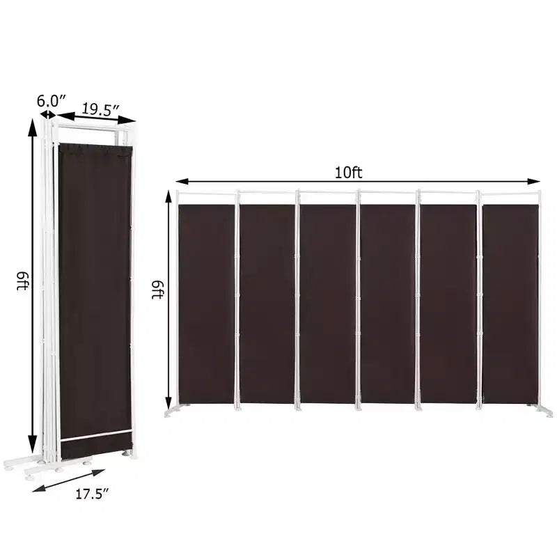 Costway Paravent 6 Panneaux Pliant Cadre en Acier Décoration Marron/Noir