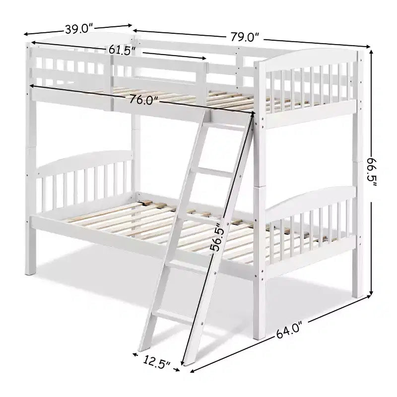Costway Lits superposés jumeaux en bois massif convertibles en 2 lits individuels avec échelle, couleur blanche