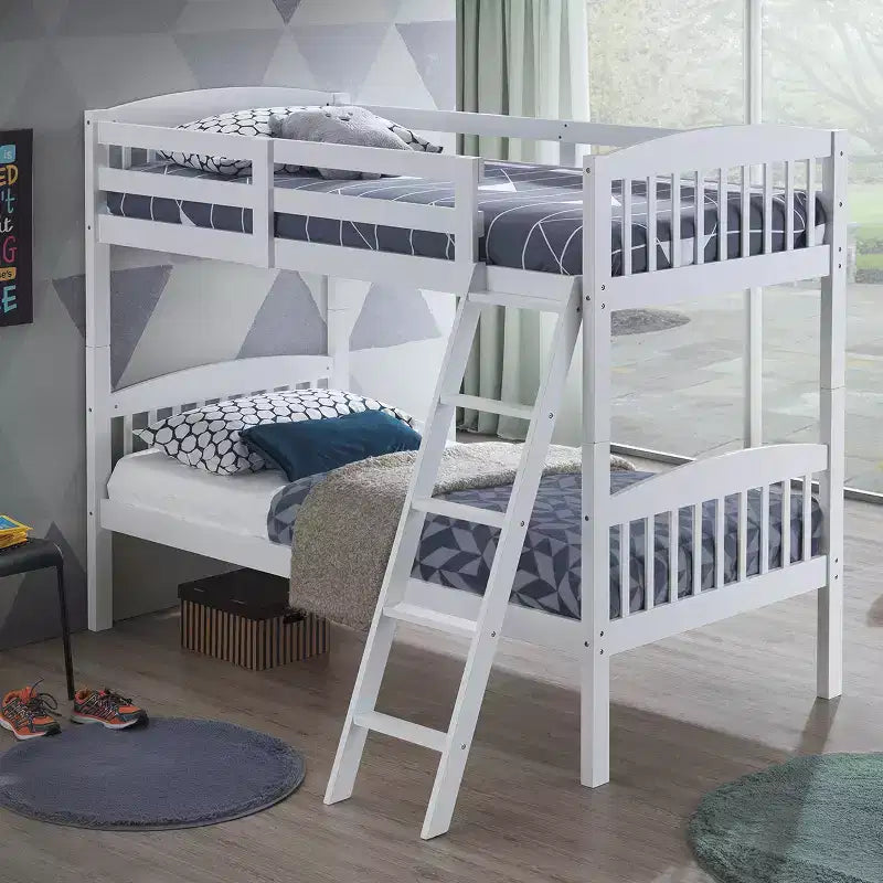 Costway Lits superposés jumeaux en bois massif convertibles en 2 lits individuels avec échelle, couleur blanche
