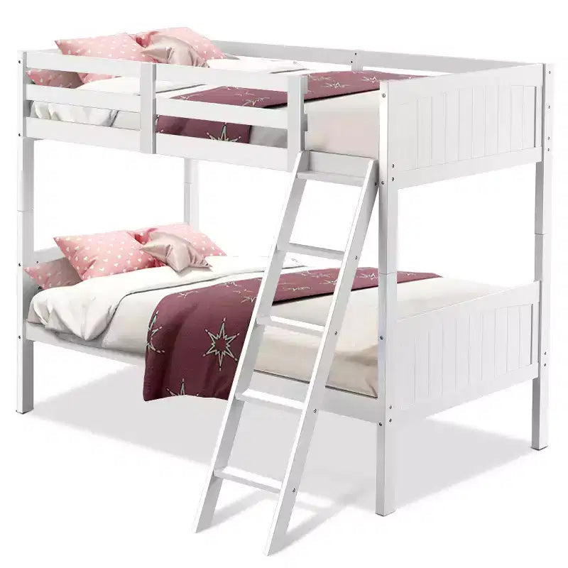 Costway Wooden Twin Over Twin Bunk Beds Convertible 2 Individual Twin Beds White