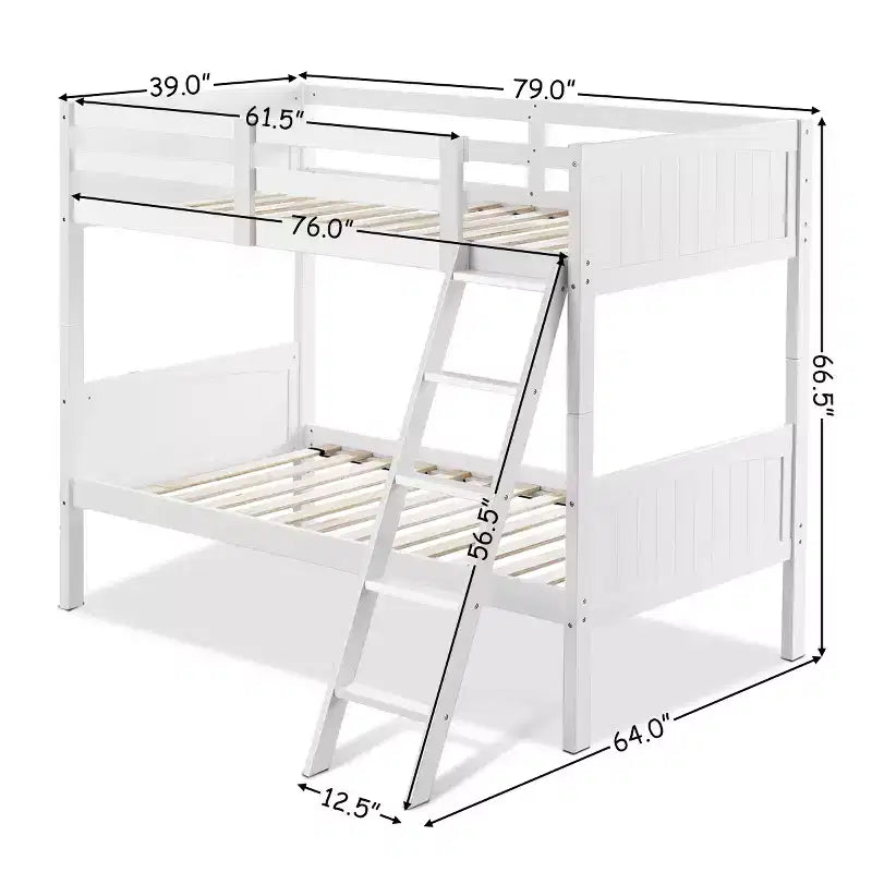 Costway Lits superposés en bois jumeaux convertibles en 2 lits jumeaux individuels Blanc
