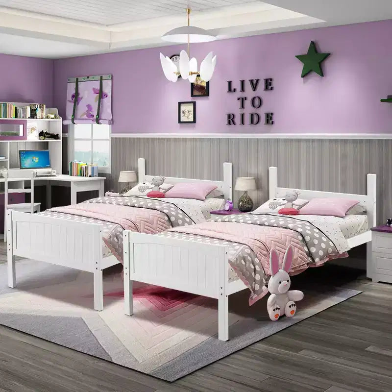 Costway Lits superposés en bois jumeaux convertibles en 2 lits jumeaux individuels Blanc