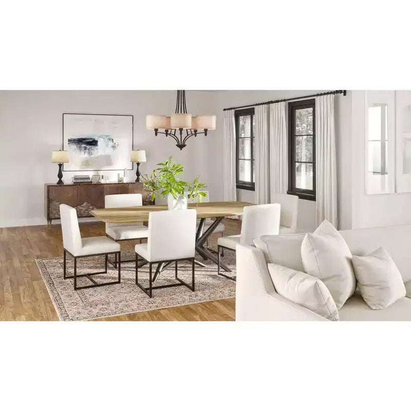 Chaise de salle à manger 55 Downing Street Myles en tissu blanc cassé et métal noir