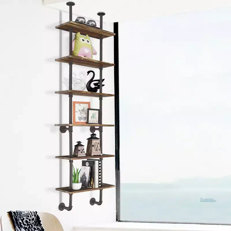 Étagère murale en tuyaux de style rustique Costway à 6 niveaux, étagère murale industrielle vintage marron