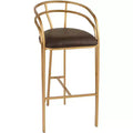 55 Downing Street Tanner Gold Metal Bar Stool 30 High Modern Brown Upholstered Fabric Cushion with Low Backrest Footrest for Kitchen Counter Height