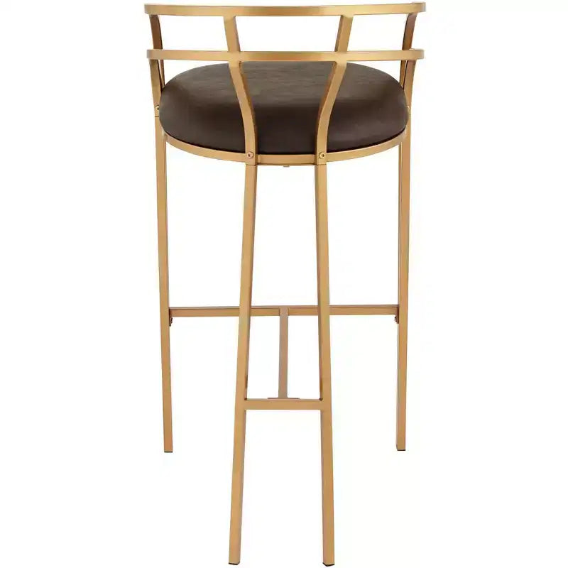55 Downing Street Tabouret de bar en métal doré Tanner de 76,2 cm de haut, moderne, coussin en tissu capitonné marron avec dossier bas et repose-pieds pour comptoir de cuisine