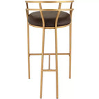 55 Downing Street Tabouret de bar en métal doré Tanner de 76,2 cm de haut, moderne, coussin en tissu capitonné marron avec dossier bas et repose-pieds pour comptoir de cuisine