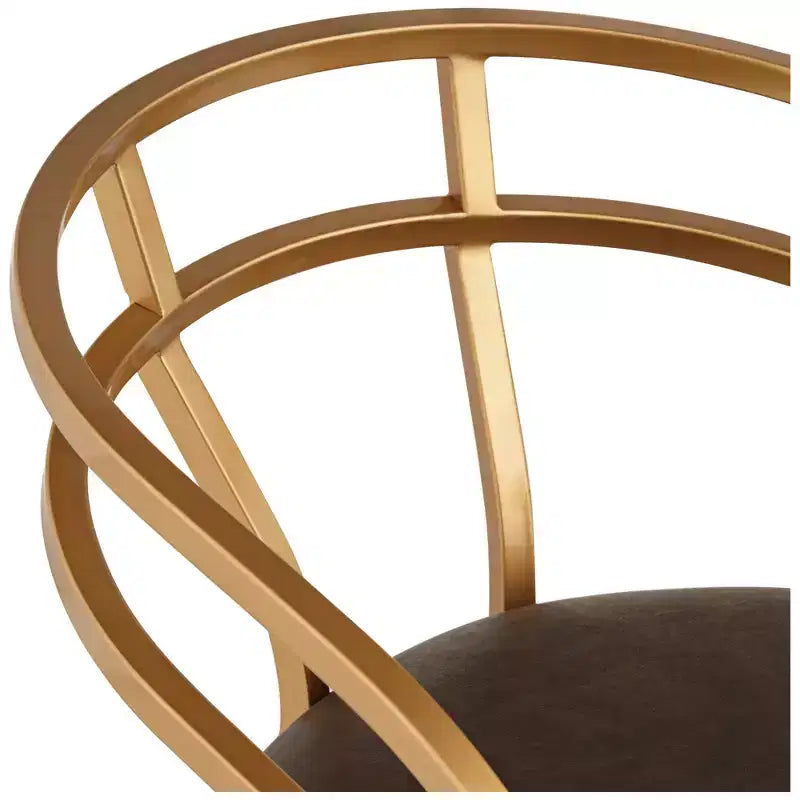 55 Downing Street Tabouret de bar en métal doré Tanner de 76,2 cm de haut, moderne, coussin en tissu capitonné marron avec dossier bas et repose-pieds pour comptoir de cuisine