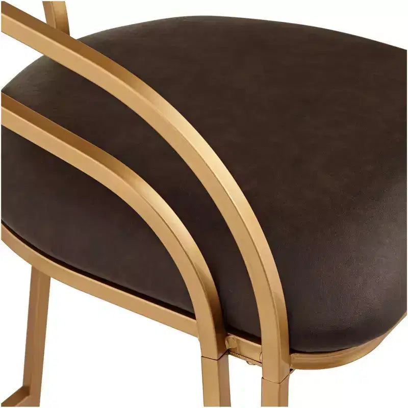 55 Downing Street Tabouret de bar en métal doré Tanner de 76,2 cm de haut, moderne, coussin en tissu capitonné marron avec dossier bas et repose-pieds pour comptoir de cuisine