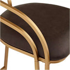 55 Downing Street Tabouret de bar en métal doré Tanner de 76,2 cm de haut, moderne, coussin en tissu capitonné marron avec dossier bas et repose-pieds pour comptoir de cuisine